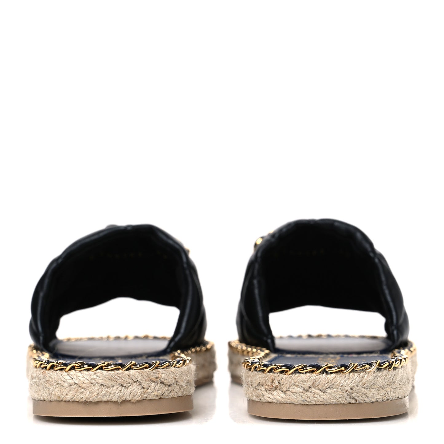 Lambskin Quilted CC Chain Espadrille Mules 40 Black Navy