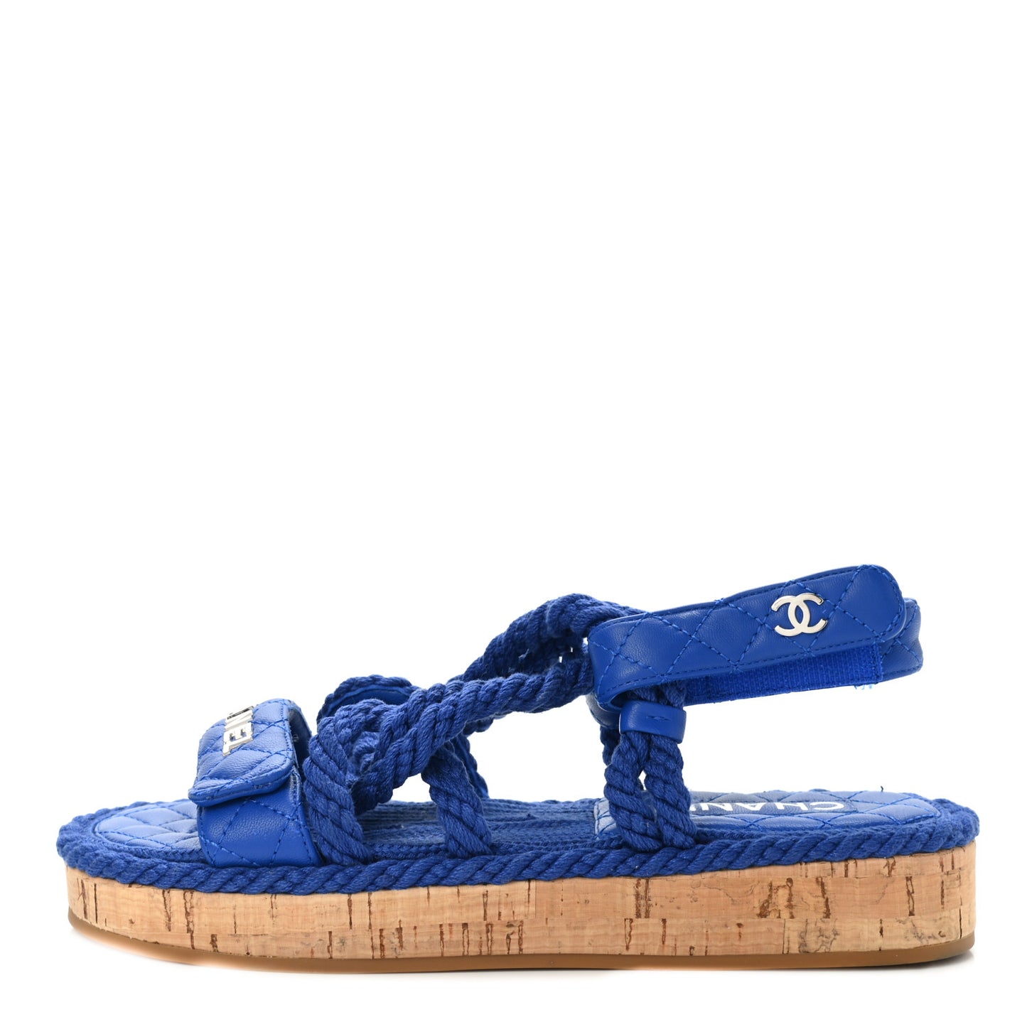 Cord Lambskin Quilted Logo Sandals 37 Blue