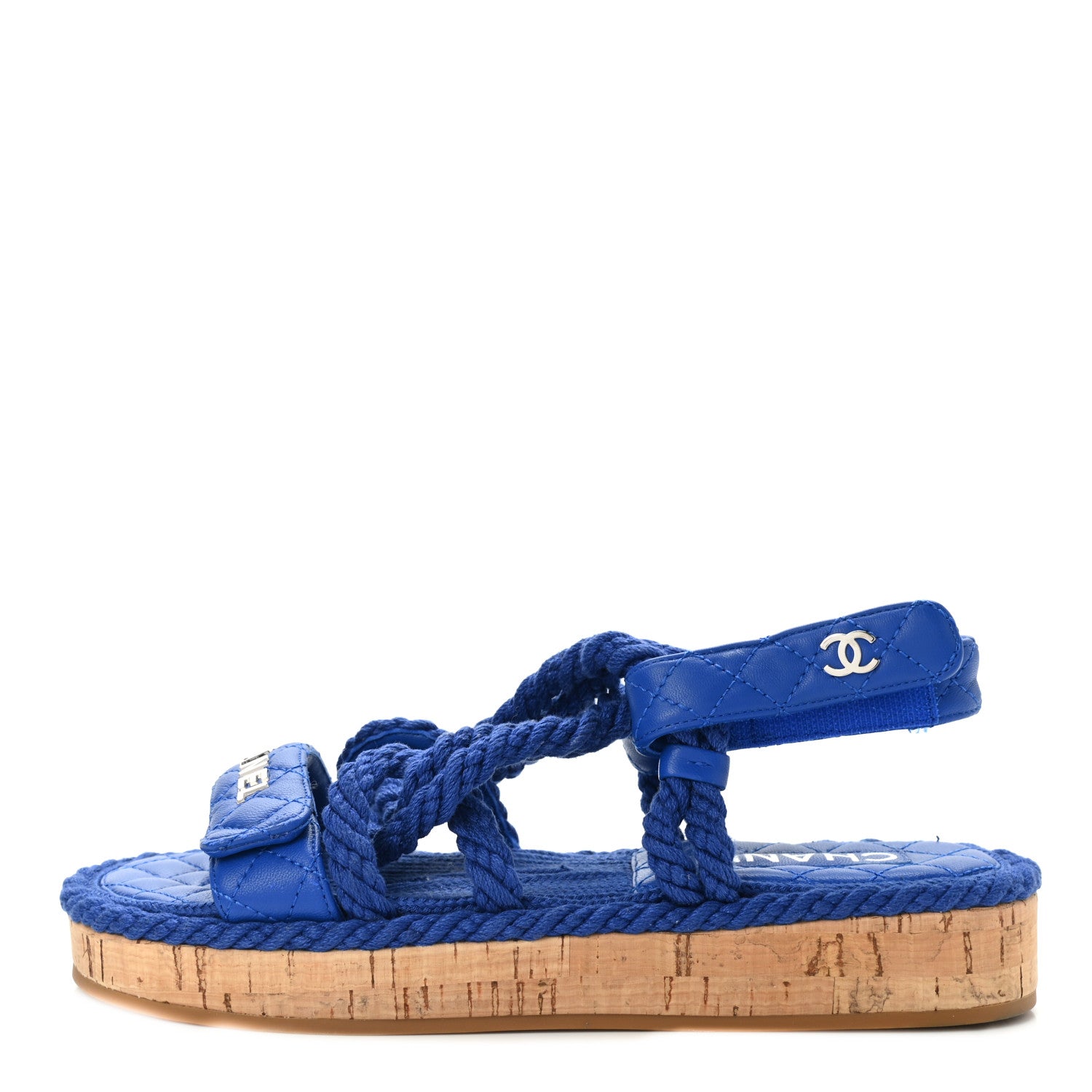 Chanel Cord Lambskin Quilted Logo Sandals 37 Blue 1 of 9