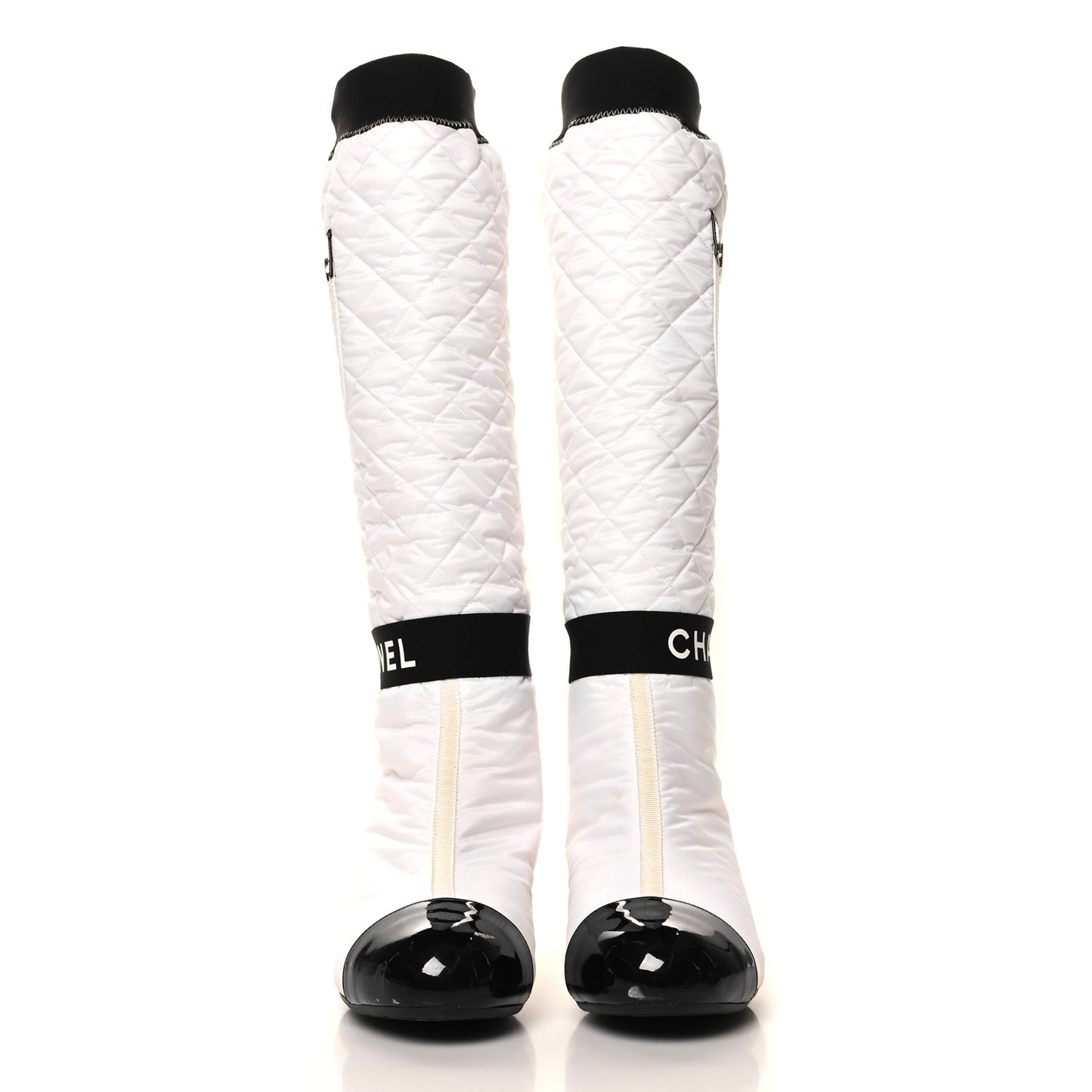 Mixed Fibers Lambskin Patent Calfskin Convertible High Boots 37.5 White