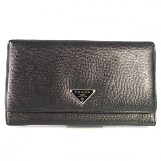 Prada Saffiano Continental Wallet Black 1 of 9
