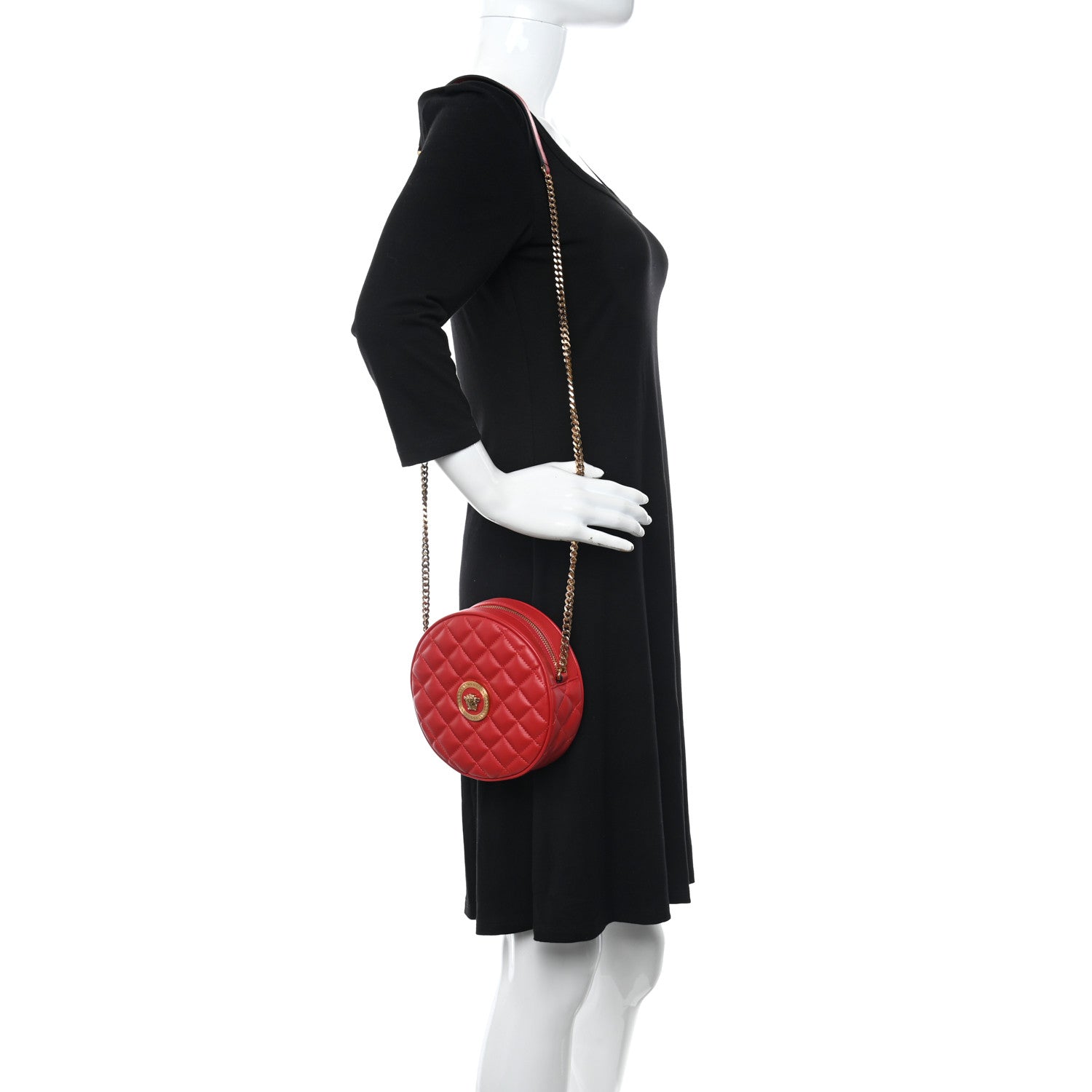 Versace Nappa Quilted La Medusa Round Camera Bag Red 2 of 8