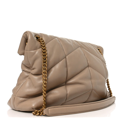 Saint Laurent Lambskin Quilted Small Loulou Puffer Monogram Chain Satchel Dark Beige 3 of 10