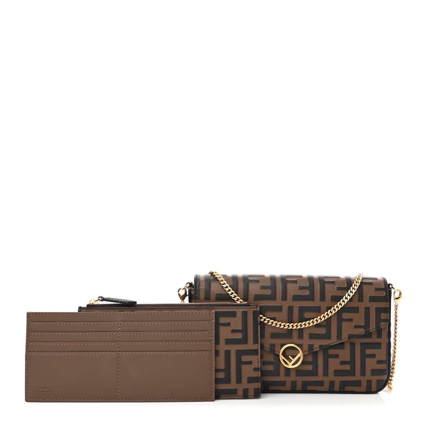 Vitello Soft F is Fendi Bi-Color FF 1974 Embossed Envelope Wallet On Chain with Pouches Maya Black