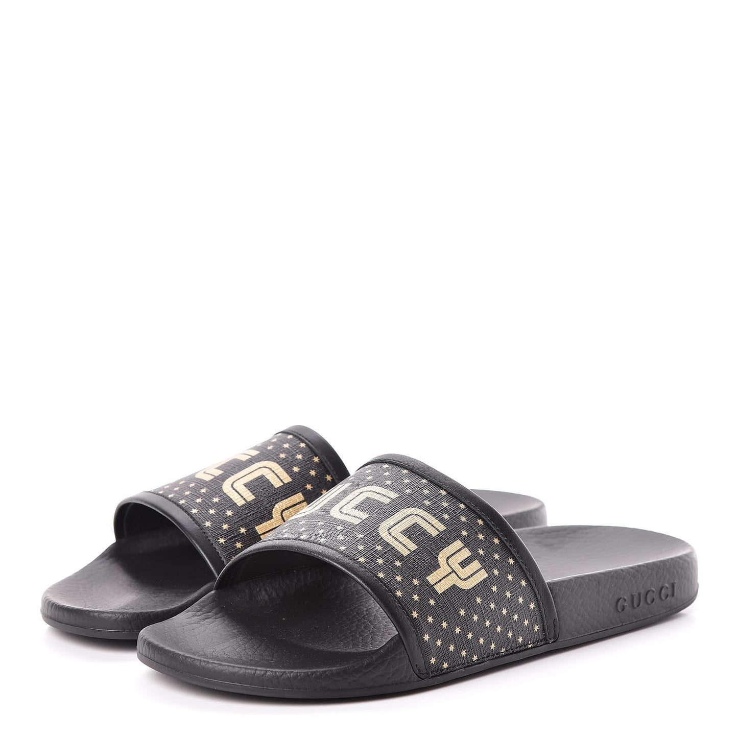 X SEGA Supreme Canvas GUCCY Stars Womens Slide Sandals 39 Black Gold
