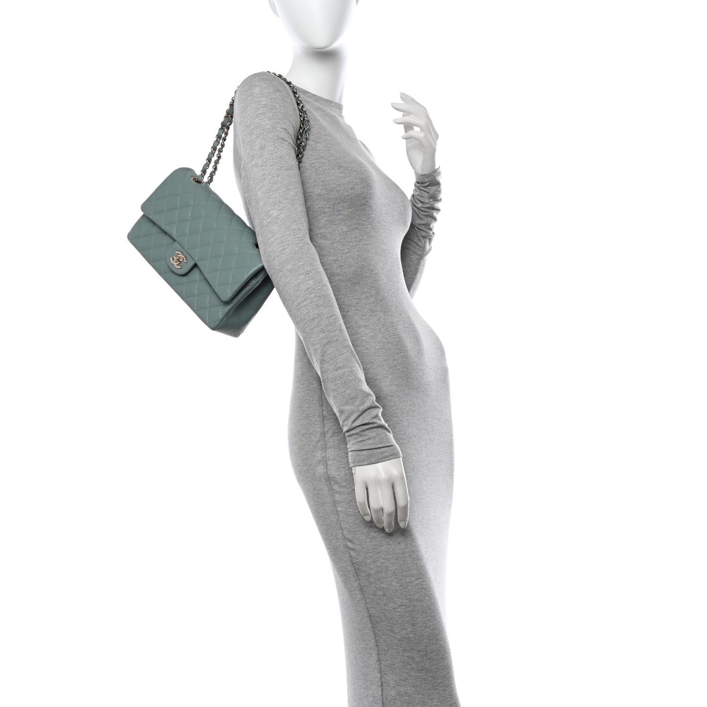 Caviar Quilted Medium Double Flap Green