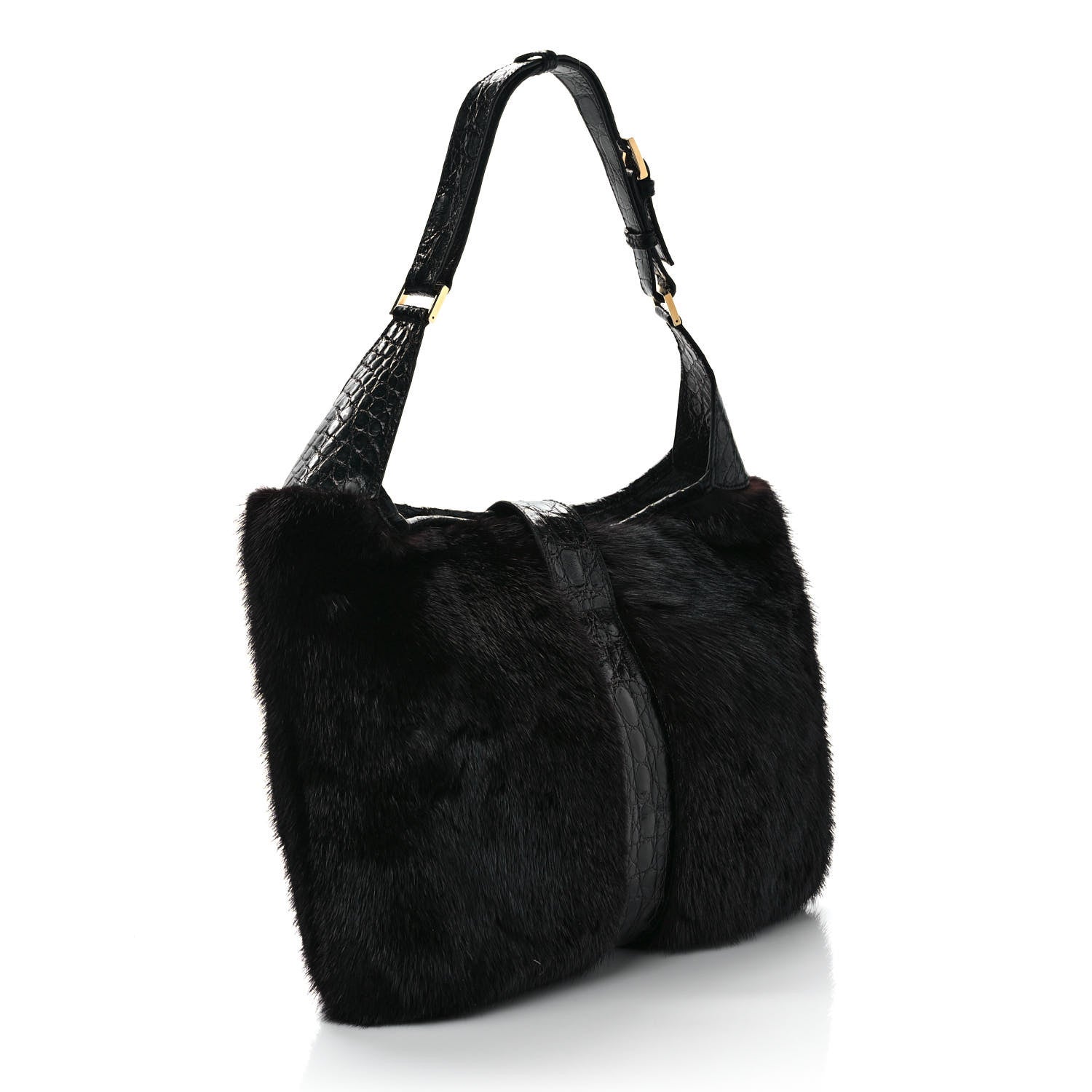 Gucci Mink Fur Crocodile Dionysus Hobo Black 3 of 9