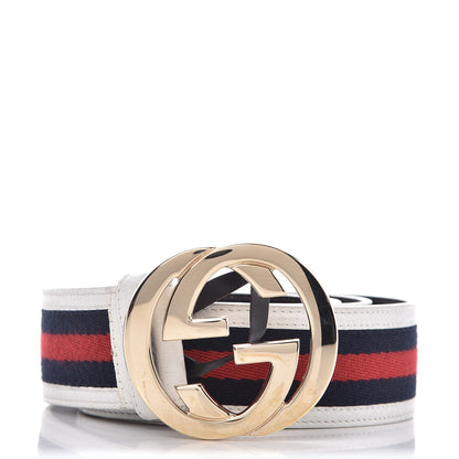 Gucci Calfskin Web Interlocking G Belt 90 36 White 1 of 7