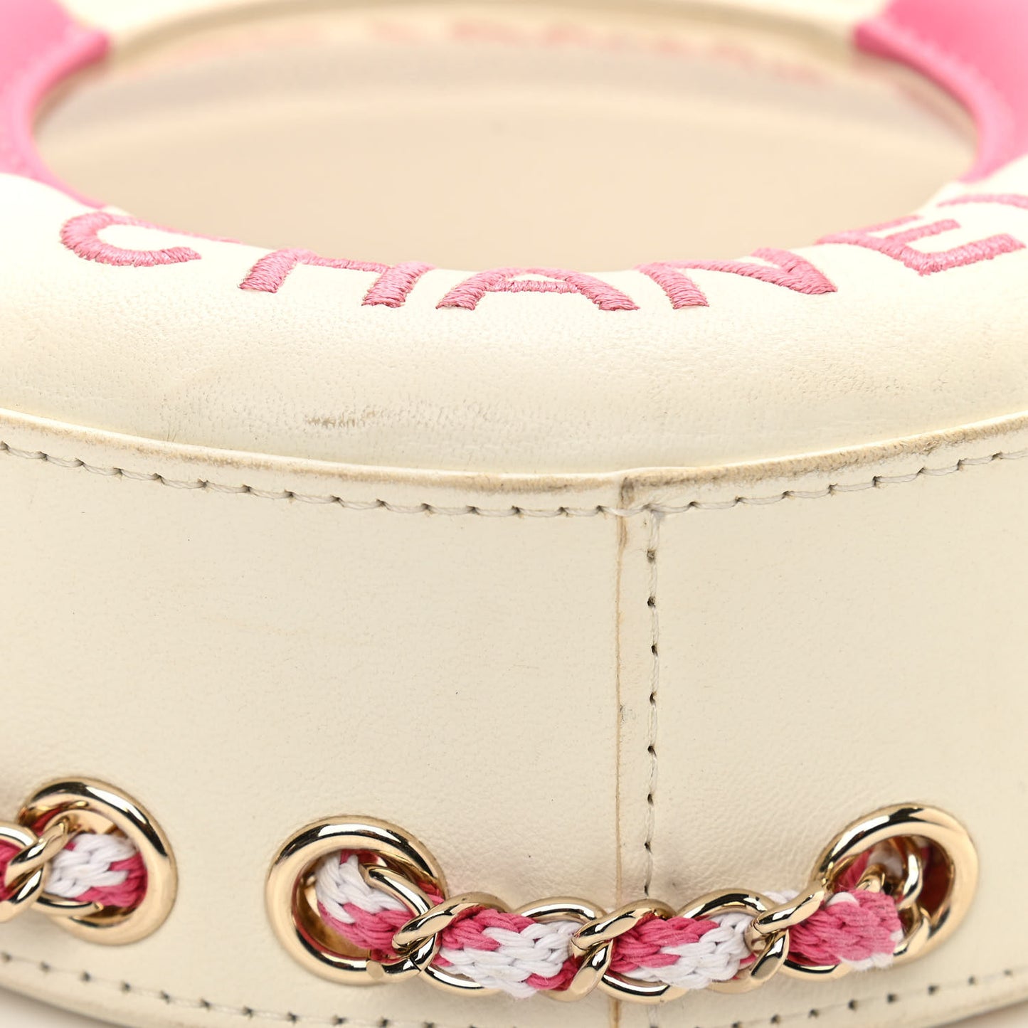 Lambskin Coco Lifesaver Round Bag Pink White
