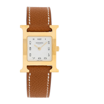 Hermes Stainless Steel Epsom 21mm Heure H Hour Quartz Watch Gold 1 of 5