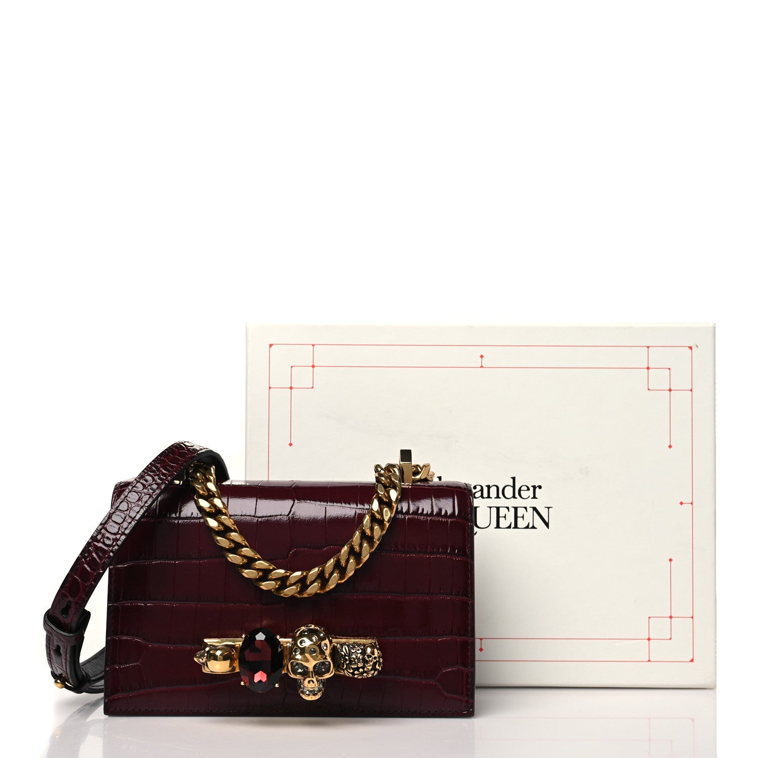 Alexander McQueen Shiny Crocodile Embossed Jeweled Satchel Madder 10 of 10