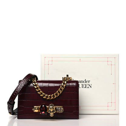 Alexander McQueen Shiny Crocodile Embossed Jeweled Satchel Madder 10 of 10