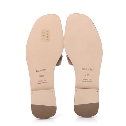 Hermes Box Calfskin Oran Sandals 38.5 Gold 5 of 9