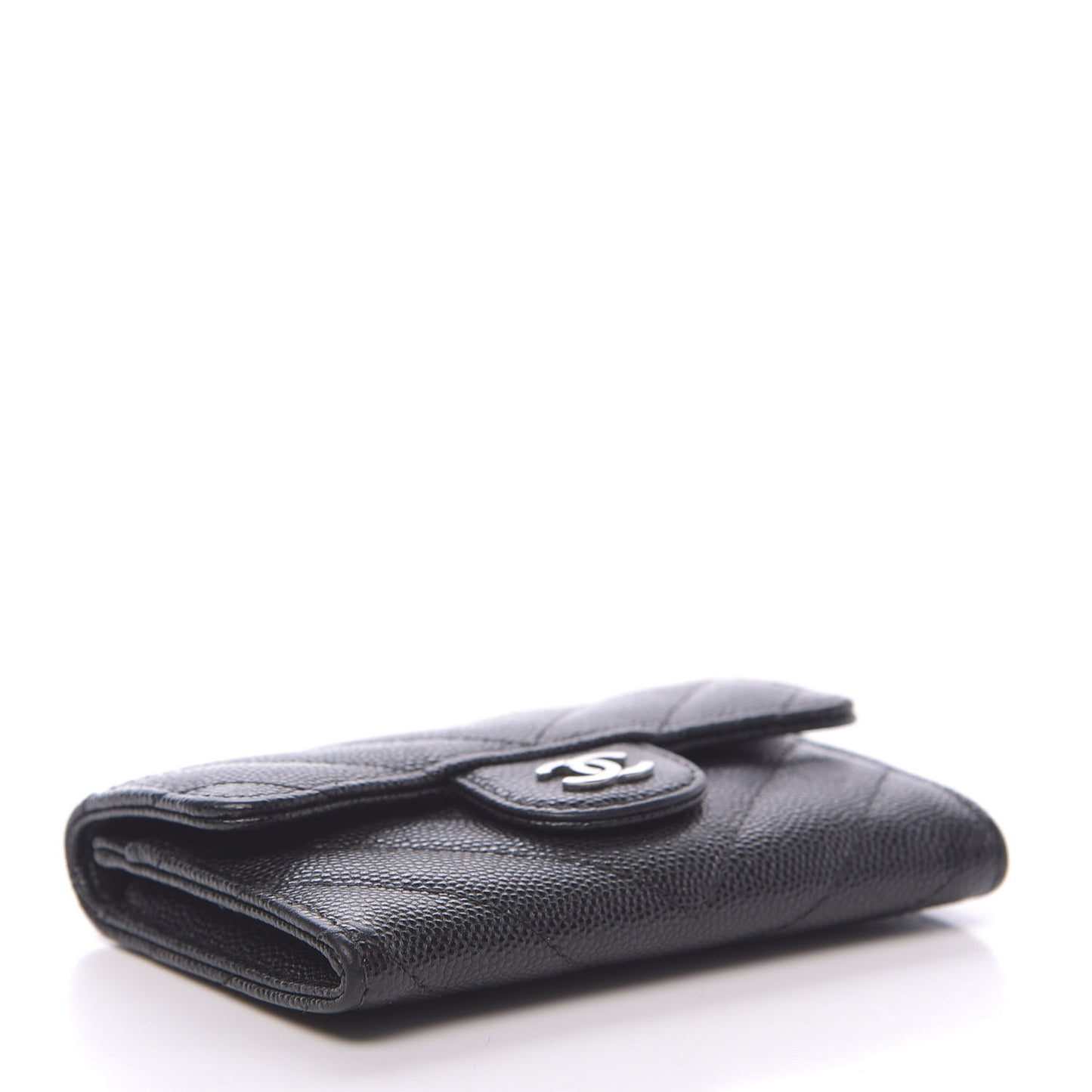 Caviar Chevron Quilted Flap Card Holder Black