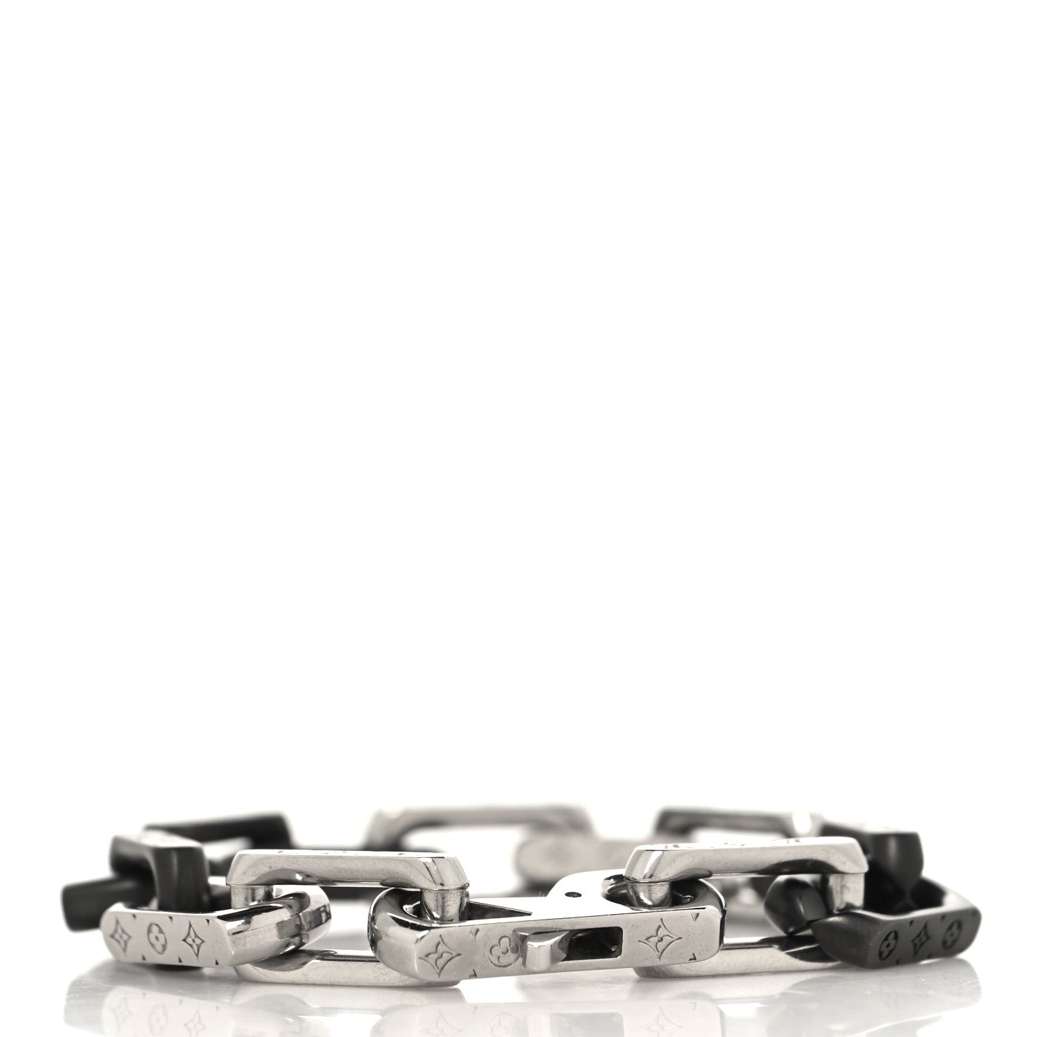 Louis Vuitton Metal Monogram Chain Bracelet Silver Black 1810039