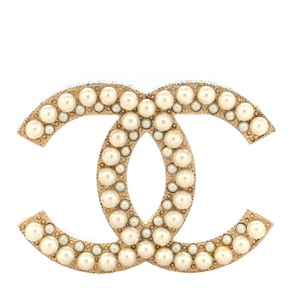 Chanel Pearl Crystal CC Brooch Gold 1 of 3