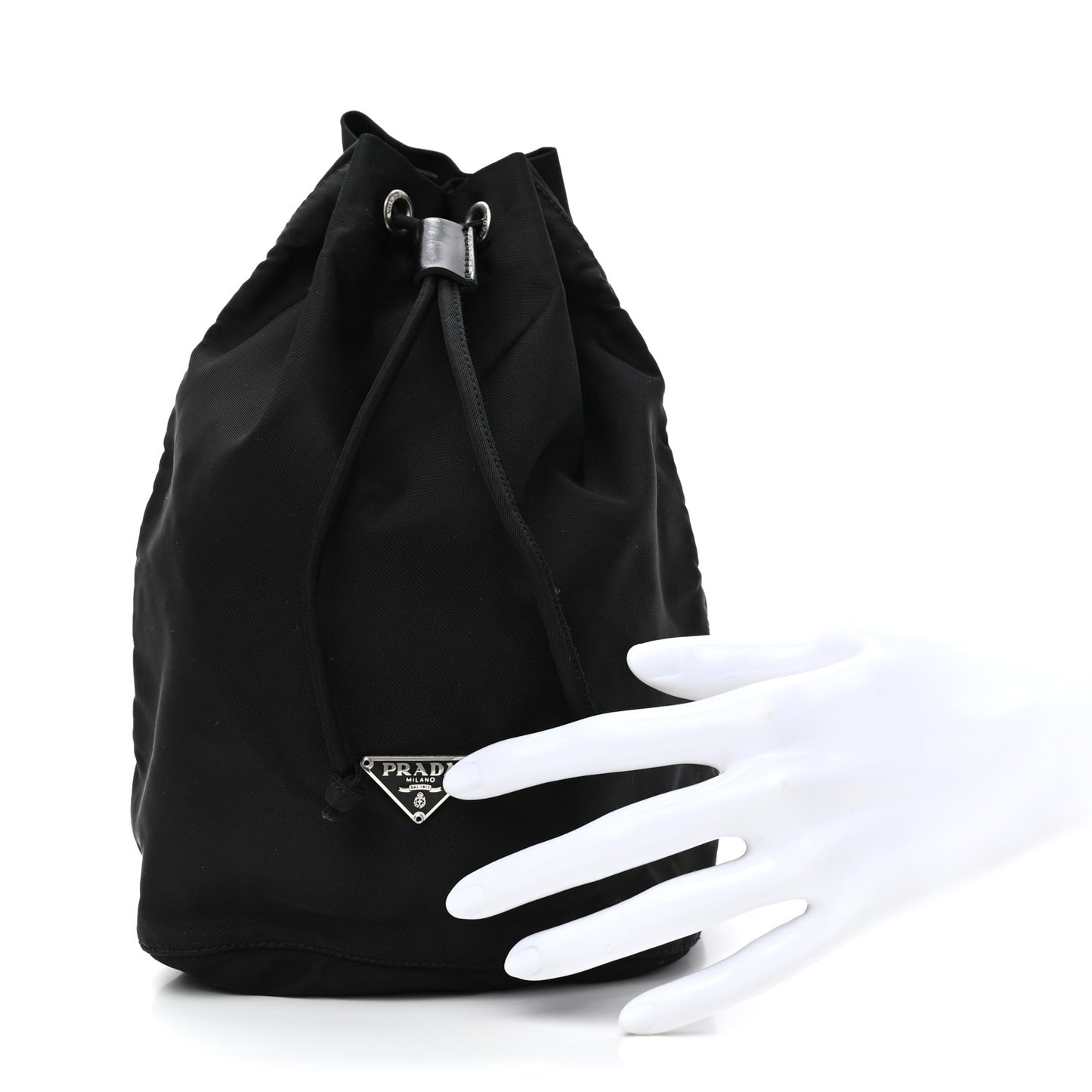 Saffiano Tessuto Nylon Vela Bucket Wristlet Black