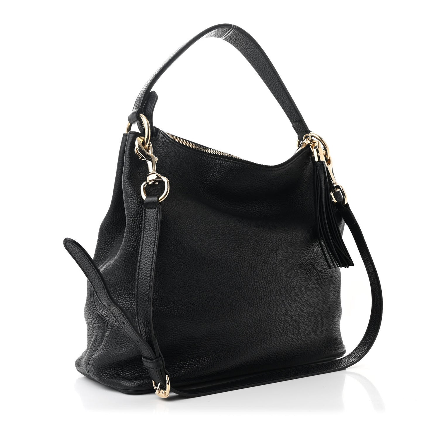Pebbled Calfskin Large Soho Hobo Black