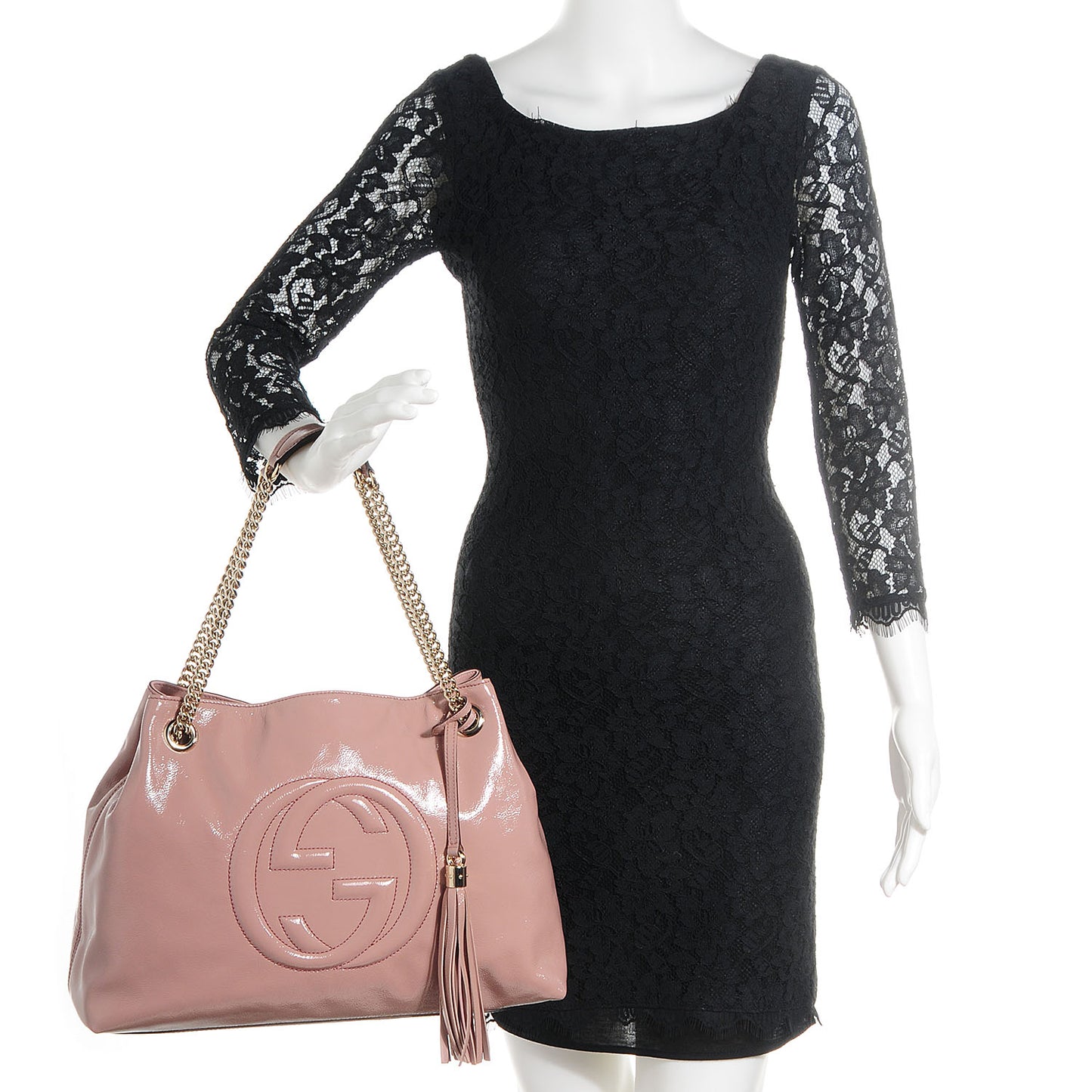 Patent Medium Soho Chain Shoulder Bag Dark Cipria