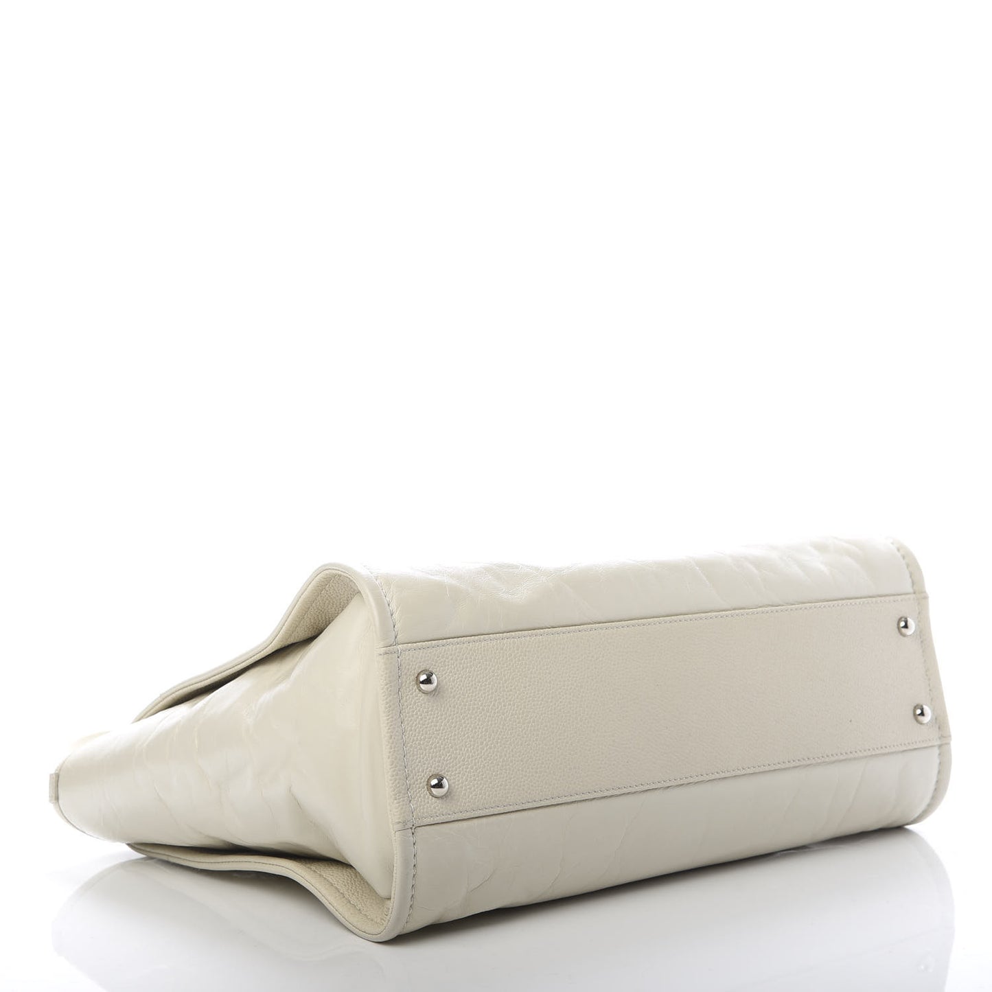 Glazed Calfskin Small Deauville Tote Ivory