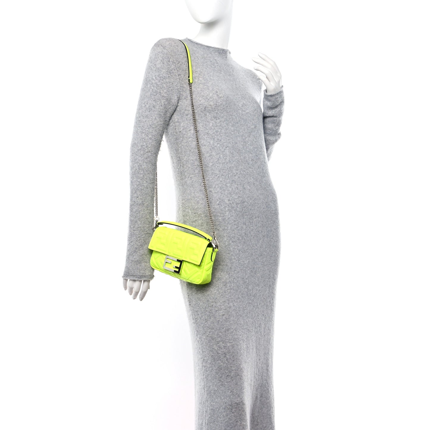 Nappa FF 1974 Embossed Mini Baguette Neon Yellow