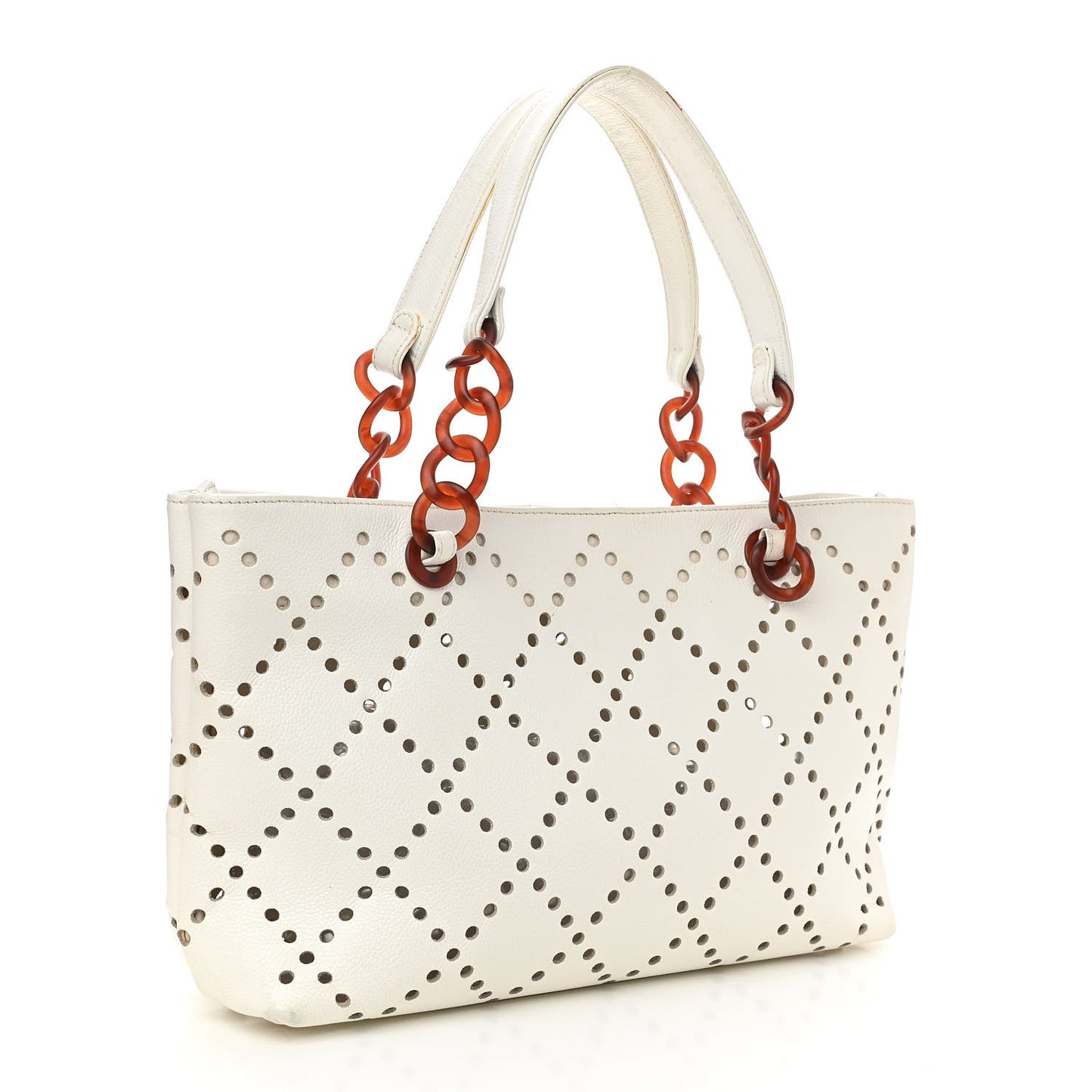Caviar Perforated Bekko Chain Tote White