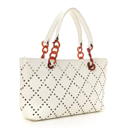 Chanel Caviar Perforated Bekko Chain Tote White 3 of 15