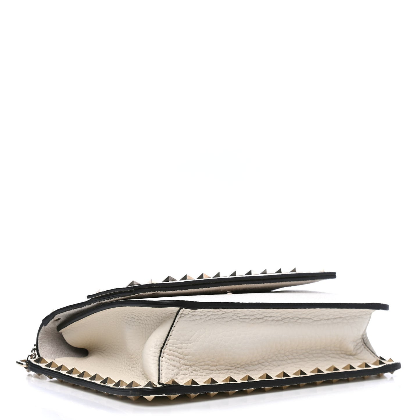 Pebbled Calfskin Rockstud Side Slip Crossbody White
