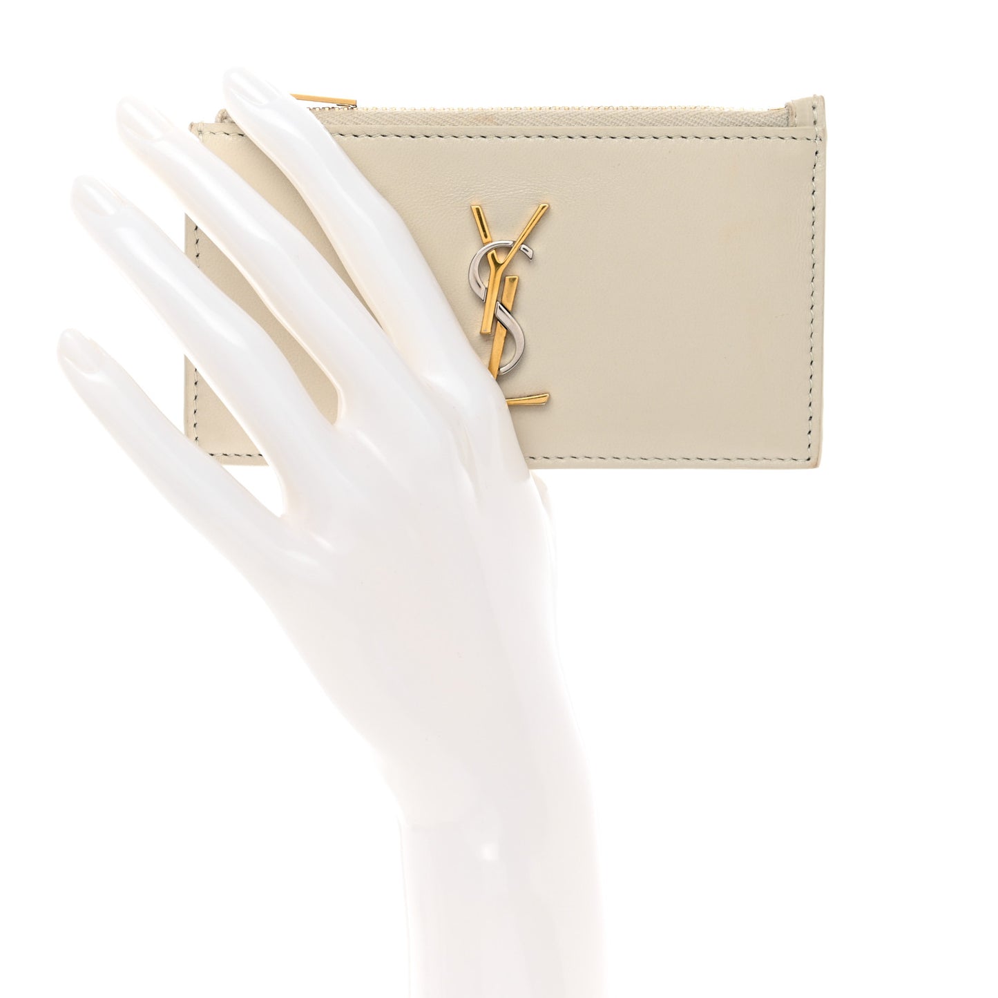 Calfskin Monogram Fragments Zippered Card Case Crema Soft