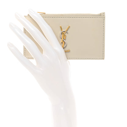 Saint Laurent Calfskin Monogram Fragments Zippered Card Case Crema Soft 2 of 12
