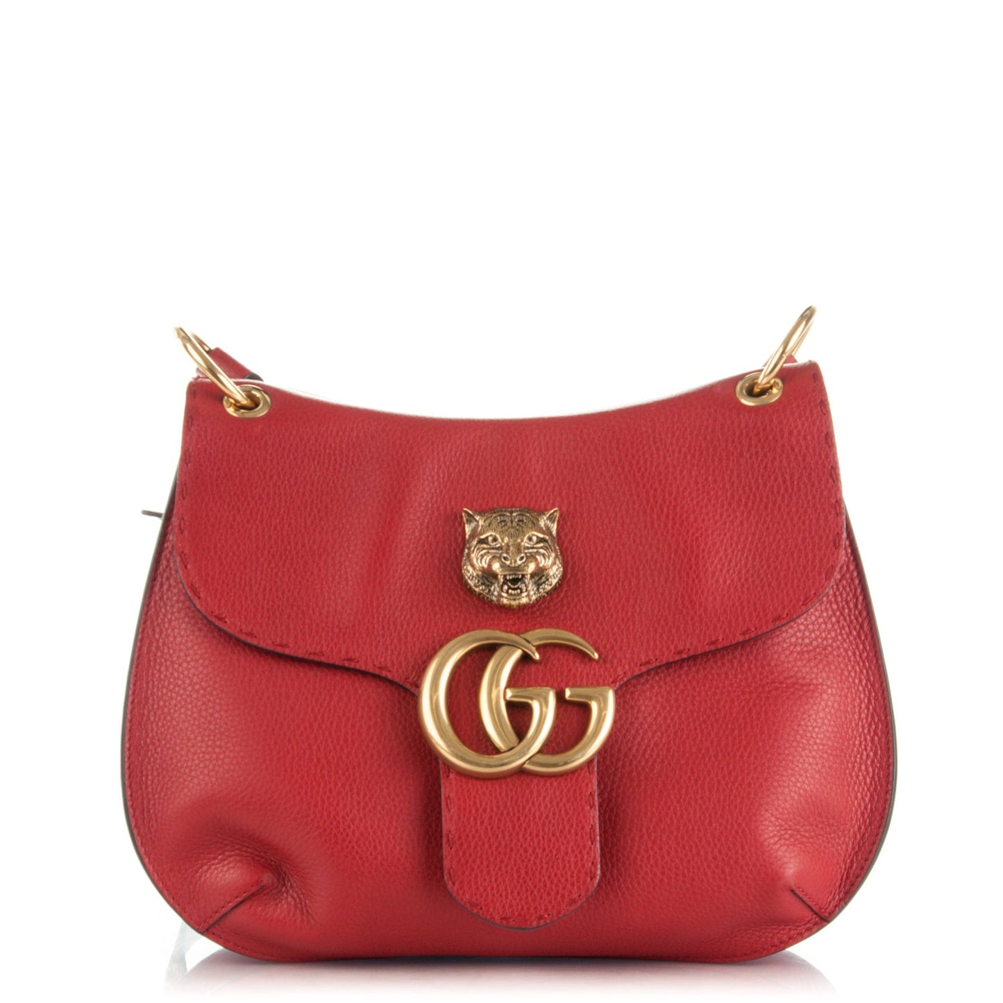 Cellarius Calfskin Feline GG Marmont Flap Shoulder Bag Vulcanic Red