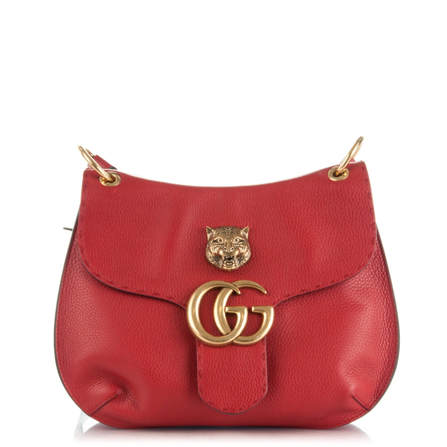 Gucci Cellarius Calfskin Feline GG Marmont Flap Shoulder Bag Vulcanic Red 1 of 7