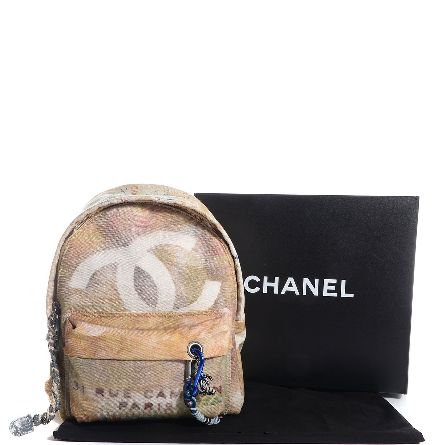 Graffiti Printed Canvas Medium Backpack Beige