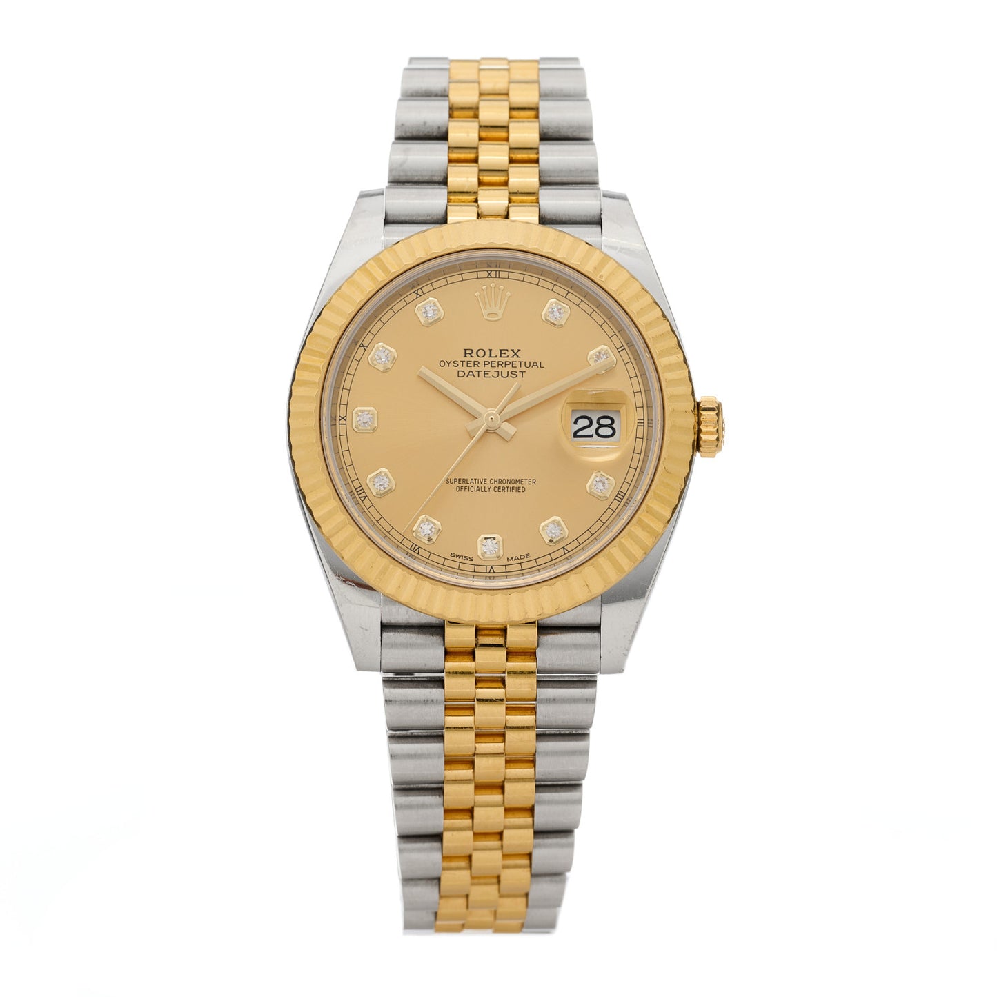 Stainless Steel 18K Yellow Gold Diamond 41mm Oyster Perpetual Datejust Watch Champagne 126333