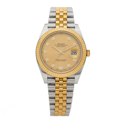 Rolex Stainless Steel 18K Yellow Gold Diamond 41mm Oyster Perpetual Datejust Watch Champagne 126333 1 of 5