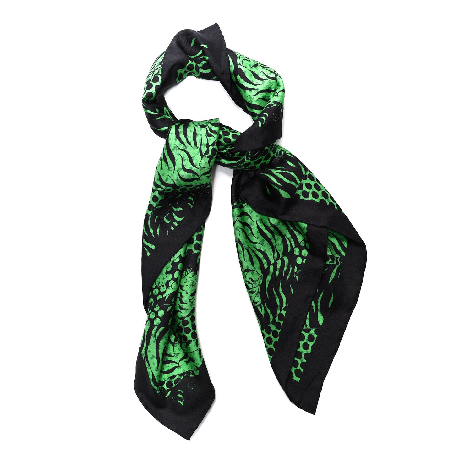 Silk Tiger Print Square Scarf Green Black