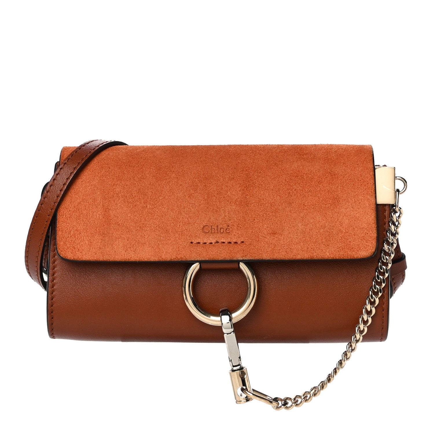 Chloe Suede Calfskin Mini Faye Shoulder Bag Tobacco 1 of 11