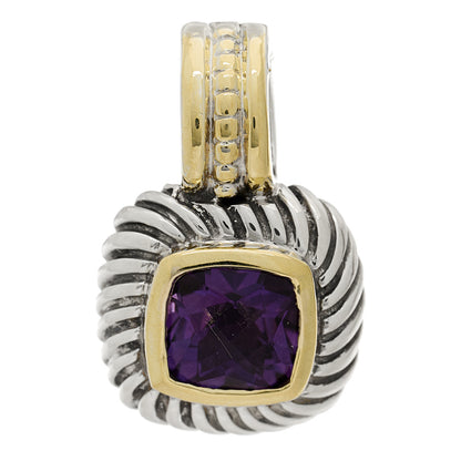 David Yurman Sterling Silver 14K Yellow Gold Amethyst 7mm Albion Enhancer Pendant 1 of 3