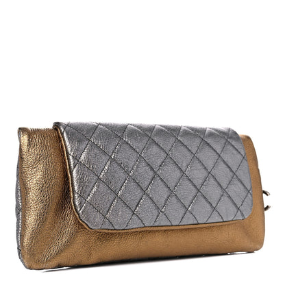 Chanel Metallic Goatskin Quilted Frame Clasp Flap Clutch Silver Gold 3 of 11