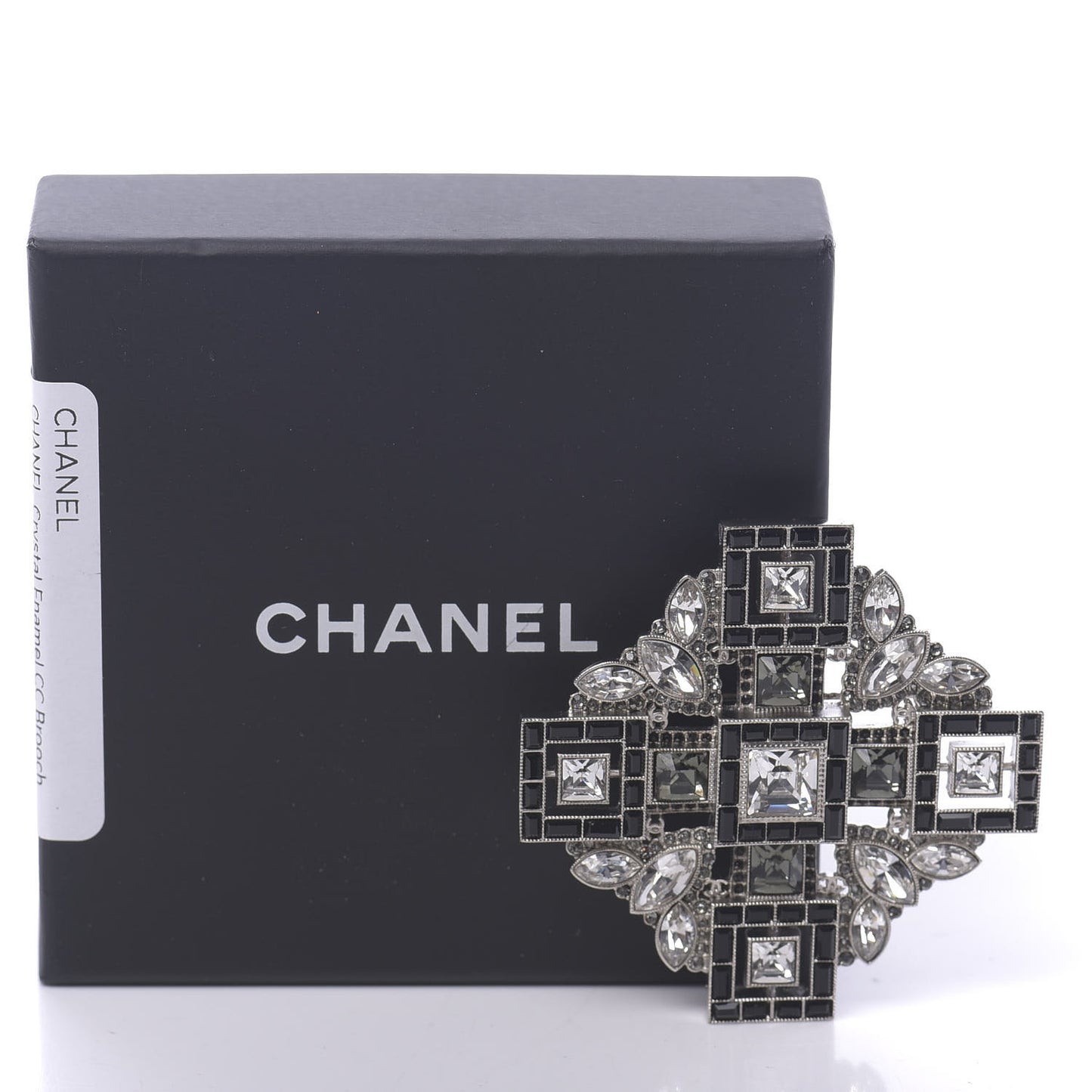 Crystal Baguette Maltese Cross Brooch Black Silver