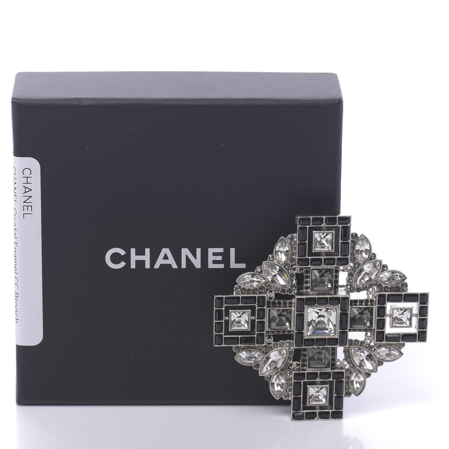 Chanel Crystal Baguette Maltese Cross Brooch Black Silver 5 of 5
