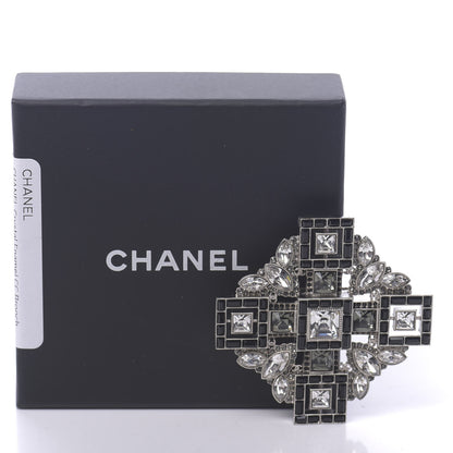 Chanel Crystal Baguette Maltese Cross Brooch Black Silver 5 of 5
