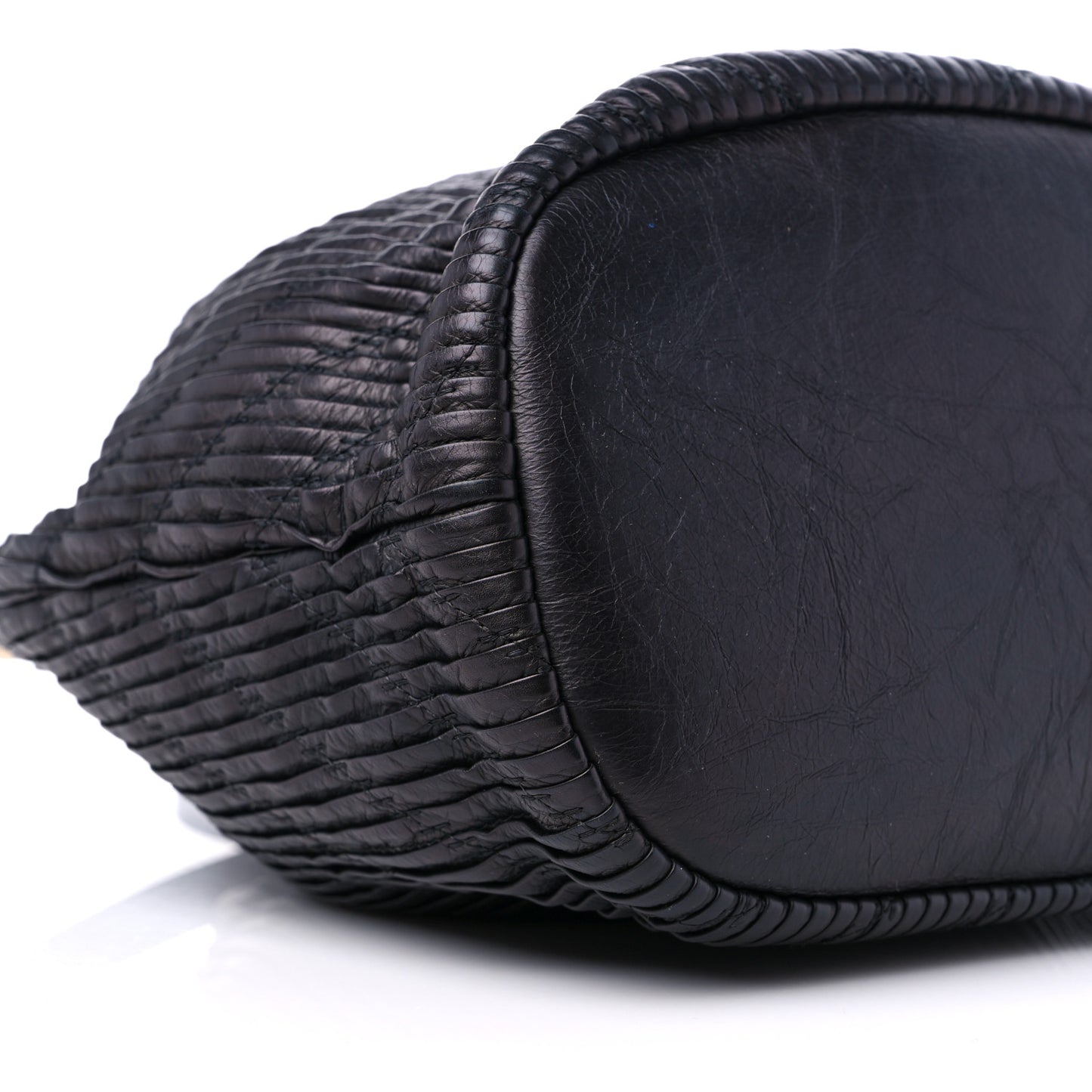 Iridescent Crumpled Calfskin Coco Pleats Drawstring Bag Black