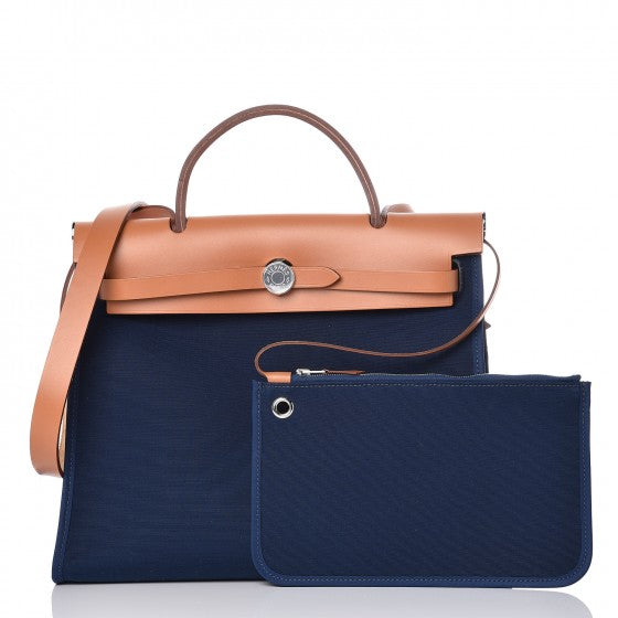 Hermes Vache Hunter Toile Herbag Zip 31 PM Bleu De Malte 4 of 11