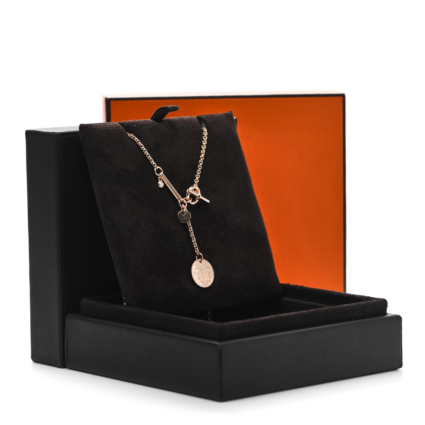 18K Rose Gold Diamond PM Ex-Libris Pendant Necklace
