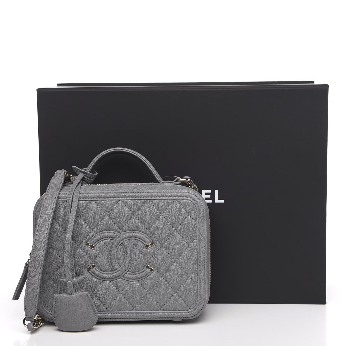 Caviar Quilted Medium CC Filigree Vanity Case Grey