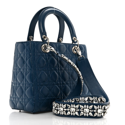 Christian Dior Lambskin Cannage Medium Lady Dior Crystal Strap Navy 4 of 8