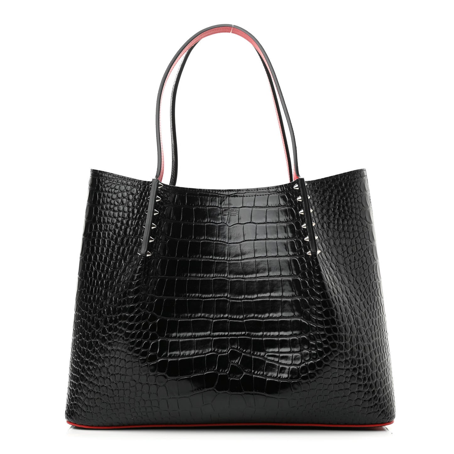 Crocodile Embossed Calfskin Spiked Cabarock Shopper Tote Black