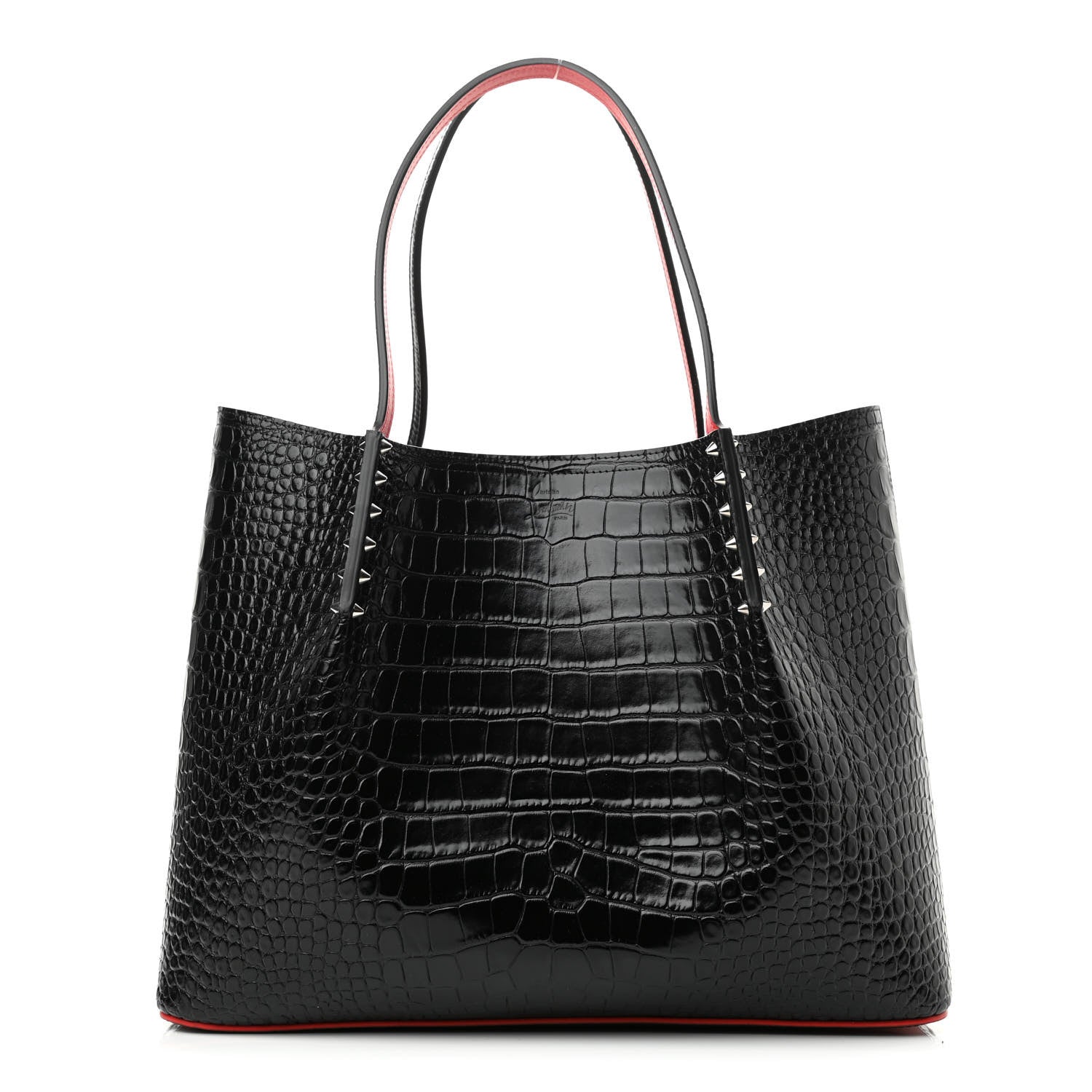 Christian Louboutin Crocodile Embossed Calfskin Spiked Cabarock Shopper Tote Black 1 of 9