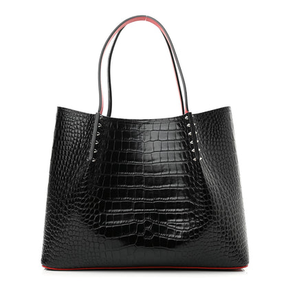 Christian Louboutin Crocodile Embossed Calfskin Spiked Cabarock Shopper Tote Black 1 of 9